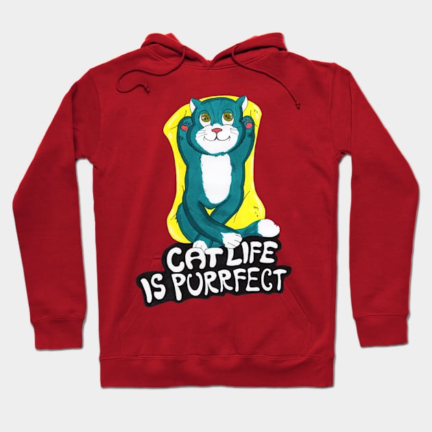 Cat Life Is Purrfect, Cute Blue Cat life is perfect Hoodie by FilMate